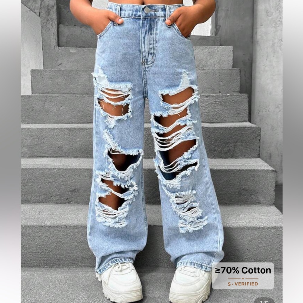 SHEIN BRAND NEW STILL IN PACKAGE Light Blue Distressed Kids Jeans